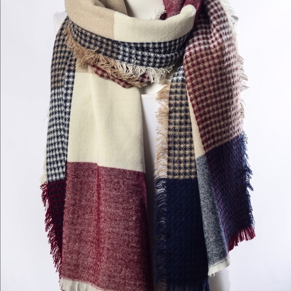 Plaid waffle knit blanket scarf - Picture 2 of 3